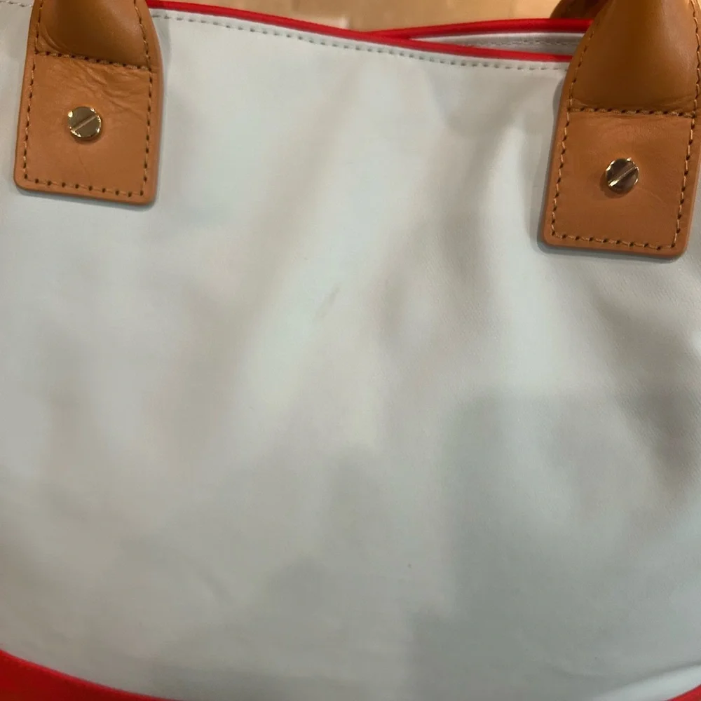 Tory Burch Two-Tone Nylon Tote - Light White & Red - Picture 8 of 11